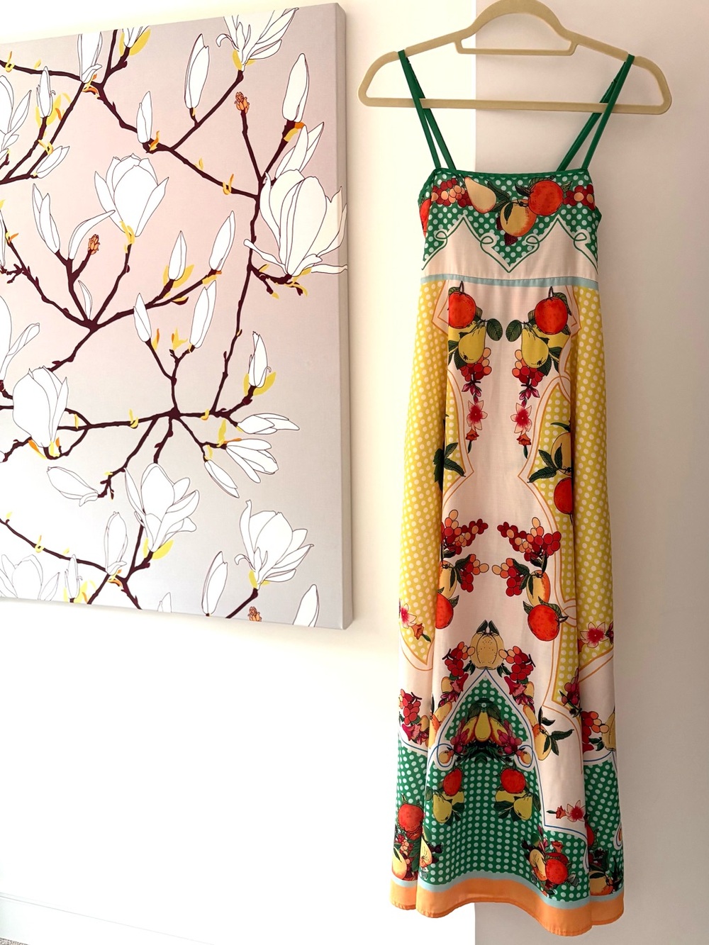 Green & Multi Fruit-Print Sleeveless Maxi Dress